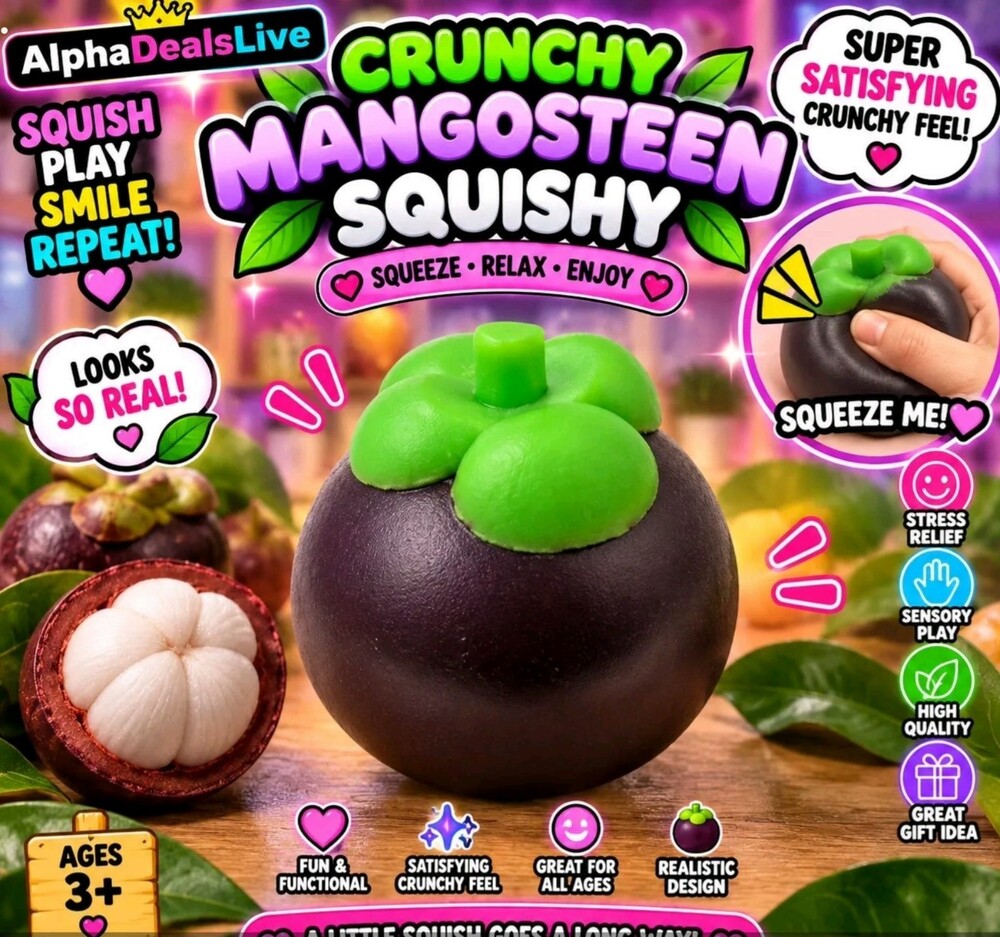 AlphaDealsLive Crunchy Mangosteen Squishy Stress Relief Toy Purple Soft Rubber
